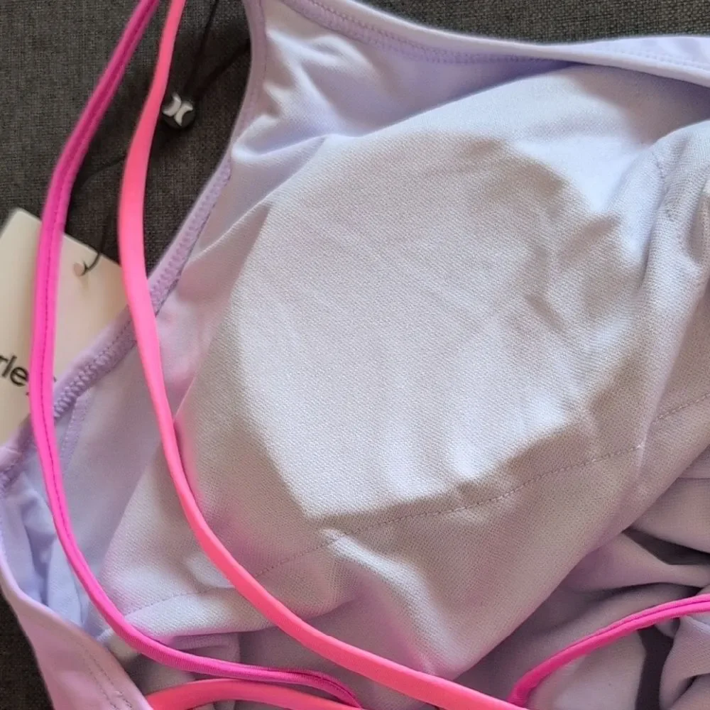NWT Hurley Girl's One Piece Swimsuit China Rose Pink Ombre Padded Strap- Size 14